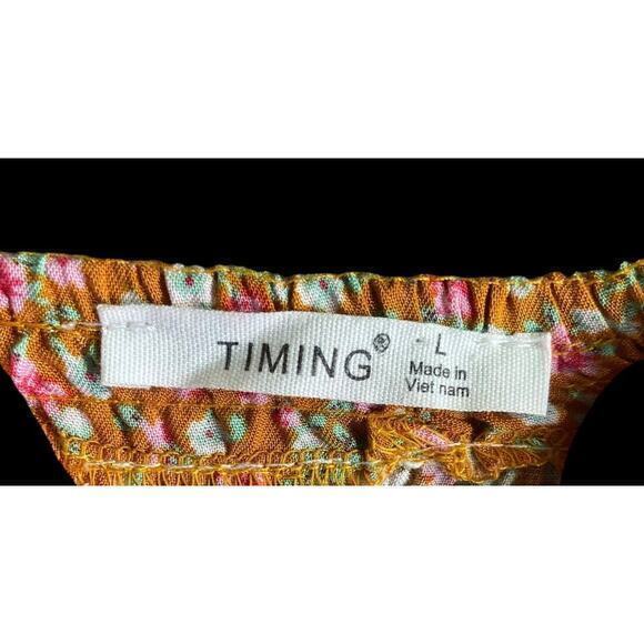 Timing Smocked Burnt Orange Floral‎ Print Bandeau Cropped Tank Top Size Large - Picture 4 of 8